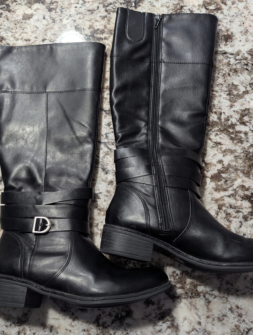 St John's Bay Classic Black Mid-Calf Women's Boots with Buckle Detail Size 8